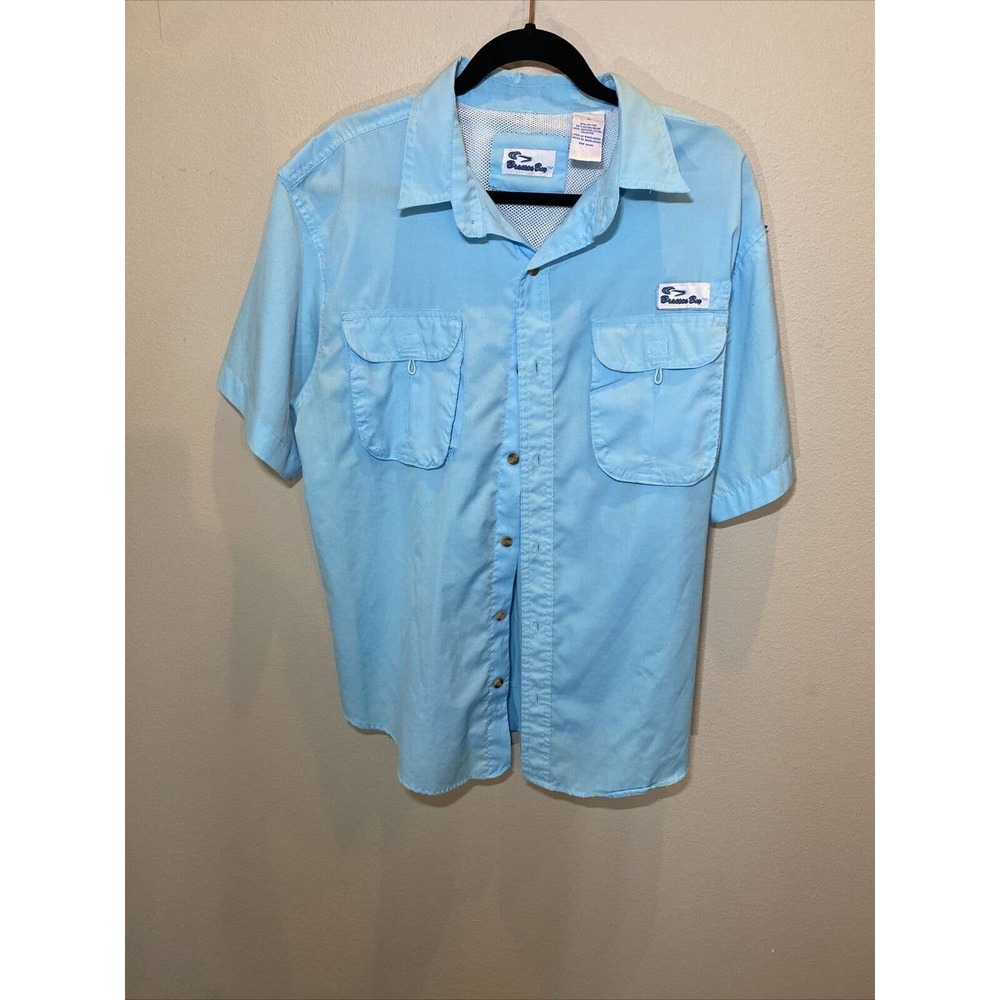 MENS BRANSON BAY AQUA GREEN-- BUTTON FRONT FISHING SHIRT WITH POCKETS Medium